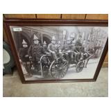 BLACK AND WHITE FRAMED FIREMAN PRINT