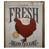 FRESH EGGS CHICKEN WALL DCOR ON WOOD 24X30