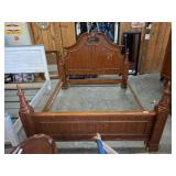 KING SIZED BED, HEAD FOOT AND RAILS, SHOWS WEAR