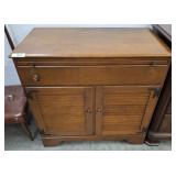 LOUVERED DOOR WRITING CABINET MAPLE, MISSING PULL