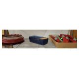 ASSORTED CHRISTMAS THEMED DISHES, NAPKINS, MISC