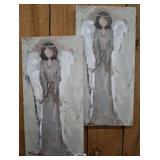 PAIR OF ACRYLICS ON STRETCHED CANVAS ANGELS 13X24