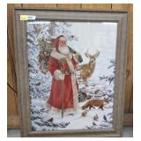 FRAMED BUCK AND SANTA PRINT 27X34