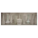 GROUP MILK GLASS BUD VASES
