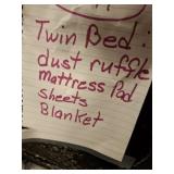 TWIN BEDDDING, DUST RUFFLE, PAD SHEETS AND