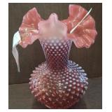 RED FENTON HOBNAIL VASE 11 IN