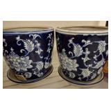 BLUE AND WHITE CERAMIC PLANTERS