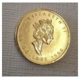 QUARTER OZ 999 FINE GOLD CANADIAN ROUND