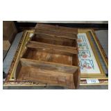 WHATNOT SHELF, NEEDLE WORK ALPHABET,