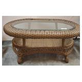 WOVEN RESIN WICKER COFFEE TABLE BEVELED GLASS