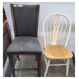 2 PC CHAIRS, UPHOLSTERED STOOL, WOODEN CHAIR
