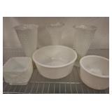 MILK GLASS HOBNAIL VASES, BOWLS