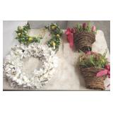 GROUP OF DECORATIVE FLOWERS AND WREATHS