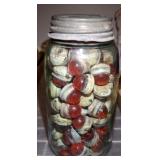ZINC TOP BALL JAR WITH RED CATS EYE RAILROAD