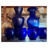 COBALT BLUE WATER SET AND VASE