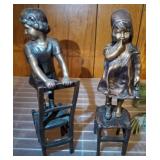 2 PC BRONZE FIGURINES 10IN