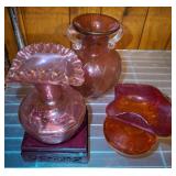 BLOWN GLASS VASES, APPLIED HANDLES, MISC