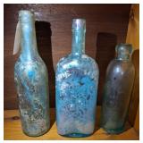 3 PC ANTIQUE BOTTLES 1 IS  BURNHAM BEEF WINE AND