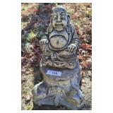 CONCRETE HAPPY BUDDHA ON STAND TOTAL 18 INCH