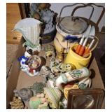 ASSORTED FIGURINES, TURTLES, POT, MISC