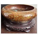 ORIENTAL CLOISONNE STYLE BOWL ON STAND 12IN