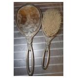 ANTIQUE BRUSH  AND MIRROR