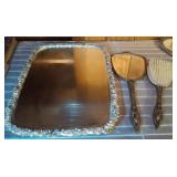 MIRRORED DRESSER TRAY AND BRUSH SET