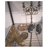 BRASS Dï¿½COR, CANDELABRA, BRONZE TYPE FROGS, MISC