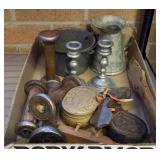 PEWTER, SEWING LOOMS, CANDLESTICKS, MISC
