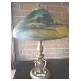 ART DECO LAMP WITH REVERSE PAINTED SHADE