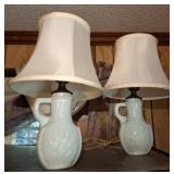 MILK GLASS LAMP PAIR, 14 INCH
