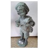 BRONZE BOY WITH FISH GARDEN STATUE 20 INCH