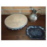 COPPER PITCHER, PLATEAU DRESSING TABLE MIRROR,