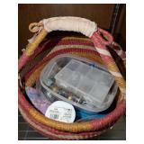 VINTAGE BASKET W/CRAFT AND JEWELRY MAKING SUPPIES