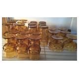 AMBER DEPRESSION GLASSES AND STEMS