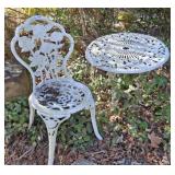 CAST ALUMINUM TABLE, CHAIR BENCH