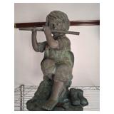 BRONZE BOY PLAYING THE FLUTE 16 INCH FOUNTAIN