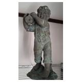 BRONZE BOY CARRYING WATER JUG FOUNTAIN FIGURINE