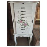 QUEEN ANN FLORAL PAINTED JEWELRY CABINET