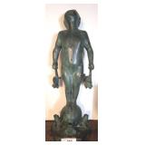 BRONZE CHILD STATUE FROG HUNTING