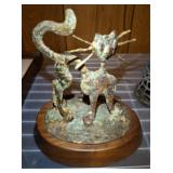 COPPER HAND MADE CAT FIGURINE 8IN
