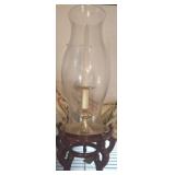 BRASS CANDLE STICK HOLDER IN LARGE HURRICANE SHADE