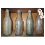 3 COCA COLA BOTTLES, AND ROUND BOTTOM HIRES BOTTLE