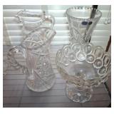 BOHEMIAN CRYSTAL VASE, PITCHERS, COIN GLASS