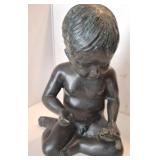 BRONZE CHILD HOLDING FROG FOUNTAIN TOPPER