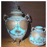 HAND PAINTED CLOISONE STYLE URN AND VASE 10 INCH