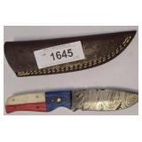DAMASCUS BLADE FIXED BLADE KNIFE WITH SHEATH, RED,