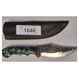 DAMASCUS BLADE FIXED BLADE KNIFE WITH SHEATH, MOTT