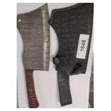 DAMASCUS BLADE FIXED BLADE CLEAVER WITH SHEATH,