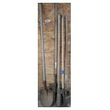 GROUP YARD TOOLS-SHOVELS, POST HOLE DIGGER,